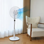 Amazon Basics Standventilator 40 cm mit DC-Motor, 12 Geschwindigkeiten und Fernbedienung, 3 Windmodi, Doppelschicht-Rotorblätter, Timer, Energieeffizient und Leiser DC-Motor (28W), Weiß