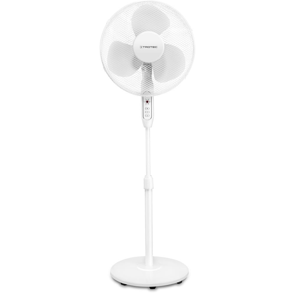 TROTEC Standventilator TVE 25 S, geräuscharmer Ventilator, 40 Watt, 3 Gebläsestufen, 80°-Oszillation, stufenlos höhenverstellbar bis 130 cm, Timer-Funktion, Fernbedienung