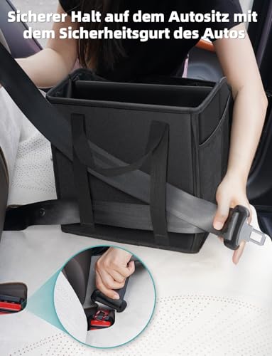 YOHOOLYO Auto Organizer Kinder Rücksitz mit 4 Fächern und 4 Getränkehalter zusammenklappbar Rückbank Beifahrersitz für Spielzeug Bücher Snacks Schwarz