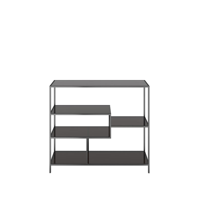 Kare Design Regal Loft, Schwarz, Stahl, Glas Fachböden, mit 5 Fachböden, schmal, freistehend, Wohnzimmer, Schlafzimmer, Flur, 100x115x30 cm (H/B/T)