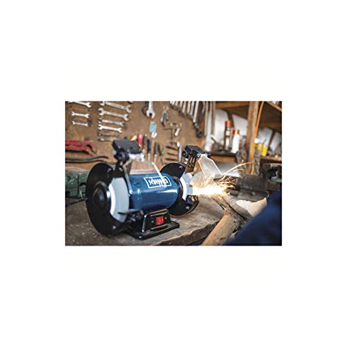 Scheppach Schleifgerät/Doppelschleifer SM150L | Schruppscheibe, Schlichtscheibe, Schleifstein | 400 W Leistung | Bohrung Durchmesser : 150/12,7 mm