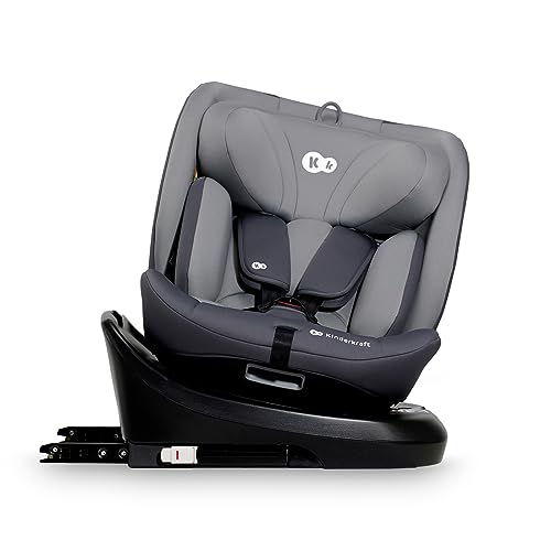 Kinderkraft I-GROW Kindersitz 0-36 kg, I-SIZE 40-150 cm, 360 grad drehbar, Kinderautositz mit Isofix station, FWF und RWF, Verstellbare Kopfstütze/Rückenlehne mit Liegeposition, Grau