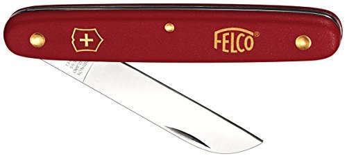 FELCO 3.90 50 Okulier- und Schneidmesser (Klinge 57 mm, Messer für Rindenpfropfen/Schneiden von Stecklingen, roter Nylongriff)