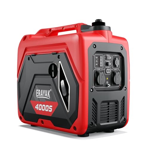 ERAYAK 4000W Notstromaggregat Leise Benzin Inverter Stromerzeuger Stromaggregat Generator Stromgenerator mit Ölsensor ECO-Modus für Camping, Wohnmobile (EYG4000S)