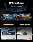 WOLFBOX 12" G840S 4K Spiegel Dashcam mit Rückfahrkamera, 5.8GHz WiFi Auto Kamera mit IPS-Touchscreen Dual Dash Cam Spiegel, Loop-Aufnahme und G-Sensor, Parküberwachung, GPS, kostenlose 32 GB-Karte