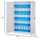 Jan Nowak 2er Set Aktenschrank XXL C001II Büroschrank Metallschrank Flügeltüren Stahlblech Pulverbeschichtung 185 cm x 115 cm x 40 cm (grau/grau)
