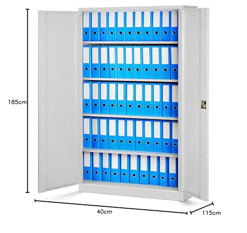 Jan Nowak 2er Set Aktenschrank XXL C001II Büroschrank Metallschrank Flügeltüren Stahlblech Pulverbeschichtung 185 cm x 115 cm x 40 cm (grau/grau)