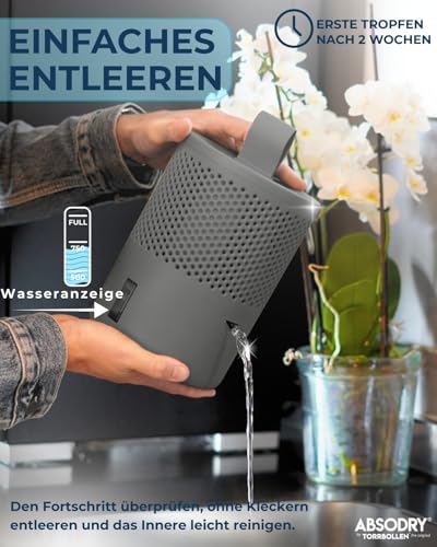 AbsoDry Luftentfeuchter ohne Strom bis 25m² - Inklusive Nachfüllpack - Aus recyceltem Kunststoff - Raumentfeuchter für Wohnzimmer, Badezimmer, Keller - Entfeuchter Wohnung - Dehumidifier - Grau