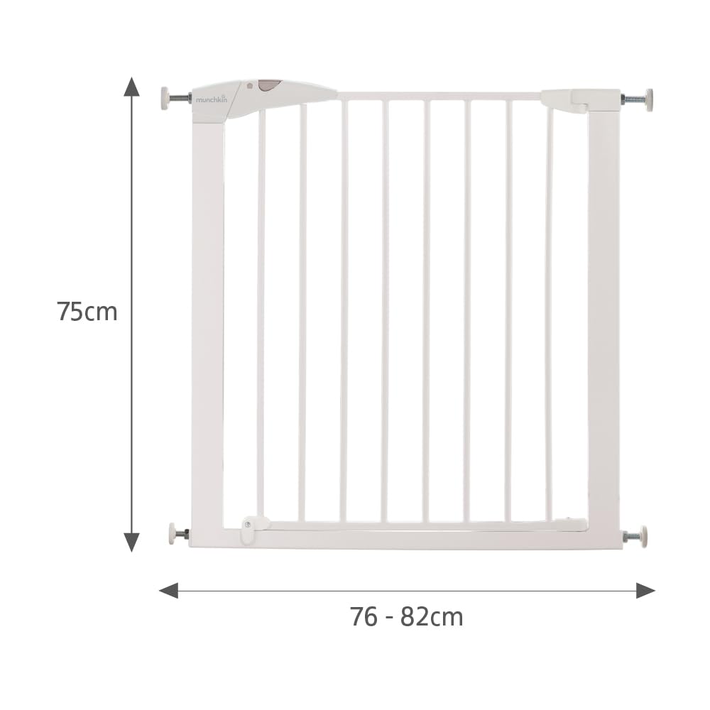 Munchkin Türgitter für Babys, ausziehbares Türschutzgitter & Treppenschutz zum Klemmen, ideal für Kinder und Haustiere, ohne Bohren, 76-82 cm, Weiß