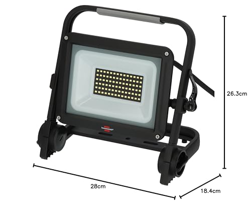 Brennenstuhl LED Baustrahler JARO 7060 M (50W, 5800lm, 6500K, IP65, 5m Kabel, dimmbar, LED Arbeitsstrahler mit Schnellspannverschluss)