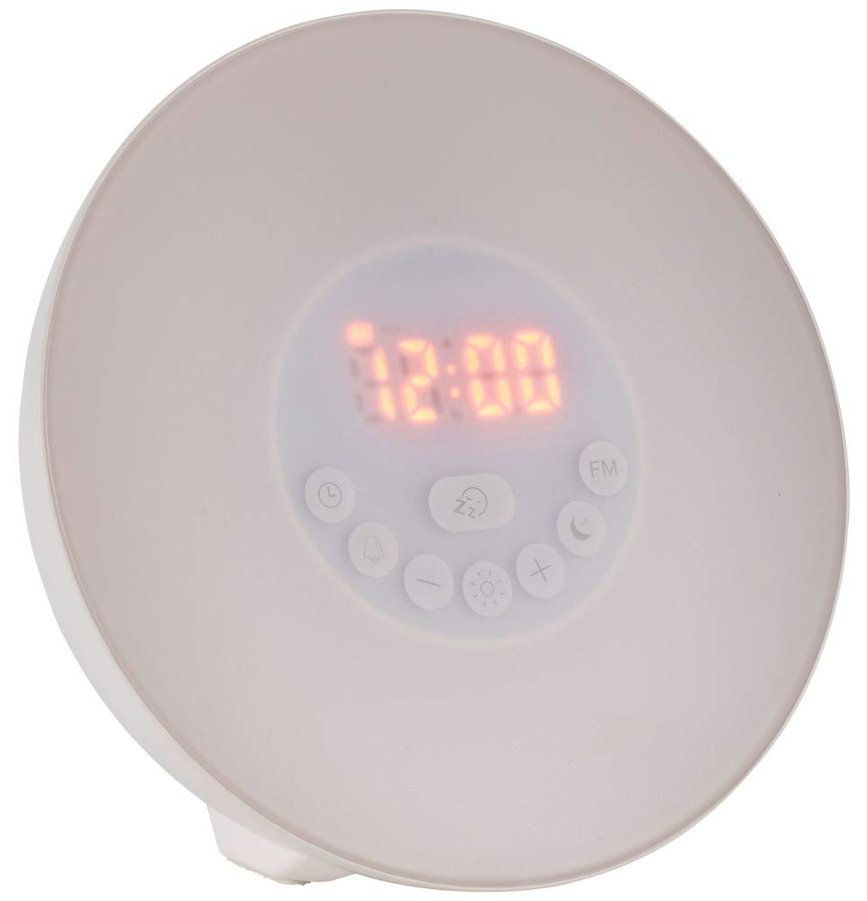 TFA Dostmann Tageslichtwecker Wake Up Light, 60.2019.02, Lichtwecker mit Sonnenaufgang, FM-Radio, 6 Wecktöne, Schlummerfunktion, weiß, Kunststoff, 170 mm