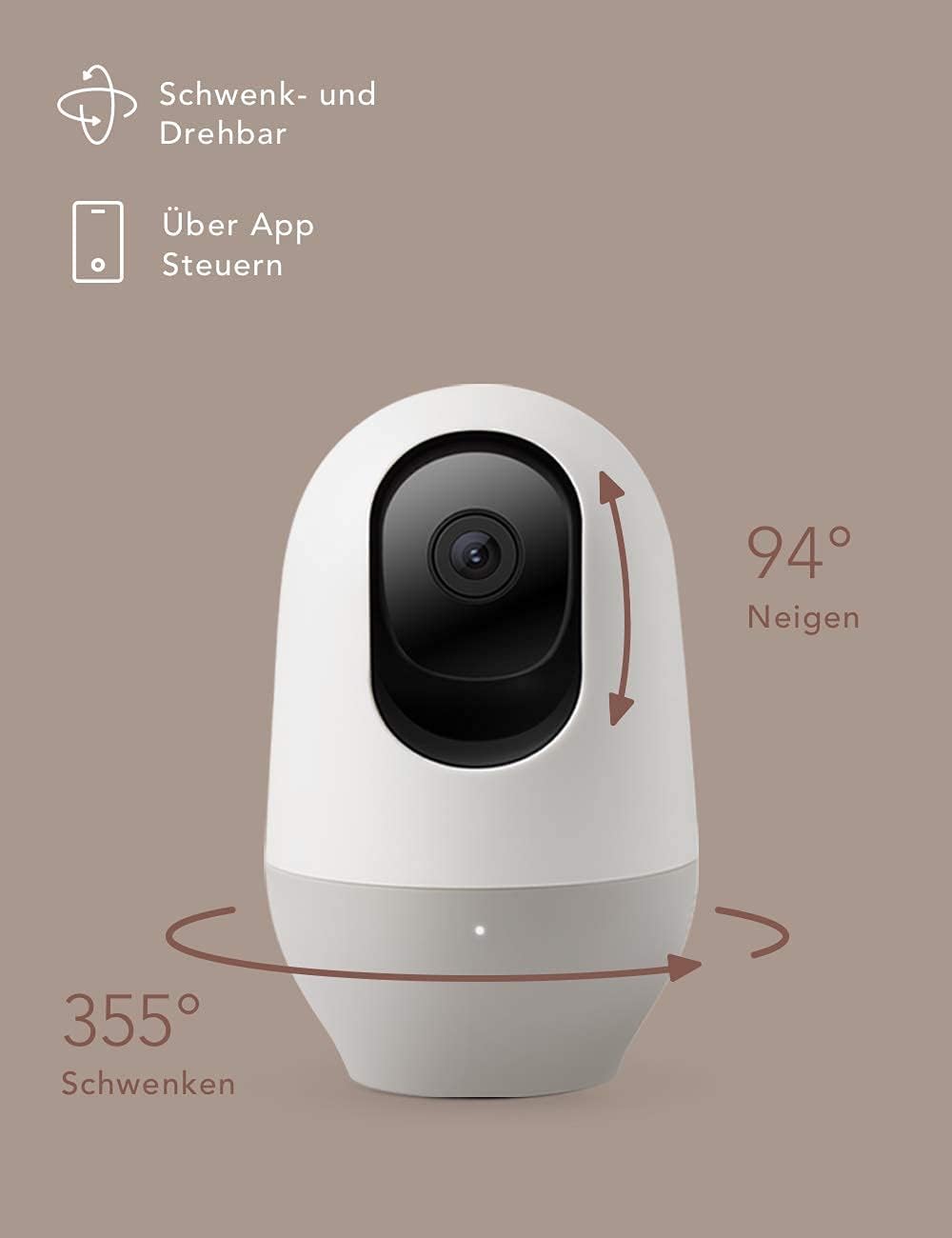 nooie Babyphone, 360 Baby Kamera WLAN, Baby Monitor with Camera, Babyphone mit Kamera und Handy App, 1080P HD Nachtsicht, KI-Tracking, Gegensprechfunktion, Kompatibel mit Alexa und 2.4Ghz WiFi