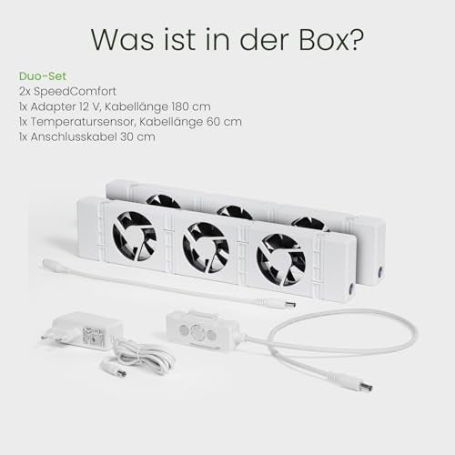 SpeedComfort Heizkörper Ventilator 2er Set – 2 Stück Heizkörperventilatoren - energieeffizienter Heizungsventilator - Bis zu 22% Energieeinsparung – Geräuscharm