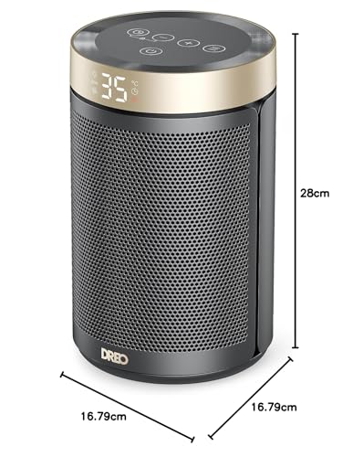 Dreo Energiesparender Heizlüfter, 34 dB Leiser 1500W Elektrischer PTC Keramik, Thermostat, Überhitzungs- & Kippschutz, 12 Std. Timer, Elektroheizung für Räume Schlafzimmer, Heater 316, Gold