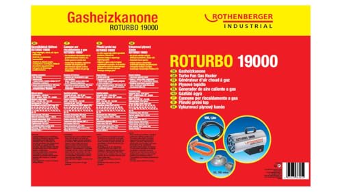Rothenberger Industrial Gas Heiz Kanone/Gebläse RoTurbo 19000 inkl. Piezo-Zündung | Schlauch 1 m und Regler 300mbar | 18,2 kW | Thermosicherung | wettergeschützter Außenbereich | 1500000051