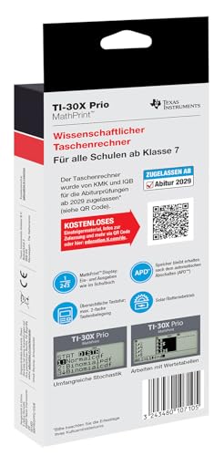 Texas TI-30X Prio MathPrint Wissenschaftlicher Schulrechner (IQB, Solar/Batterie) Grau