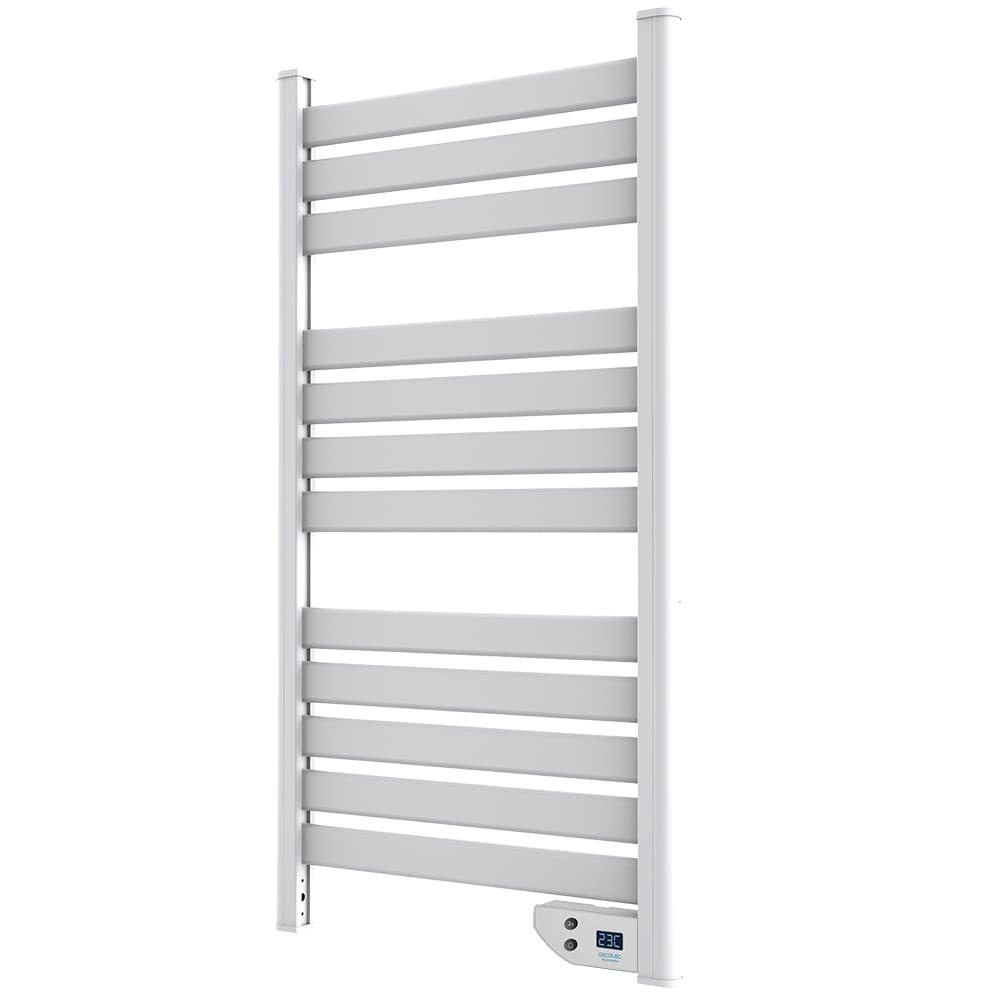 Cecotec Elektrischer Badheizkörper ReadyWarm 9000 Twin Towel White. 500 W, LED-Anzeige, 2 h Timer, Schutzart IP24, doppeltes Sicherheitssystem, Elegantes Design und Montageset, Weiß