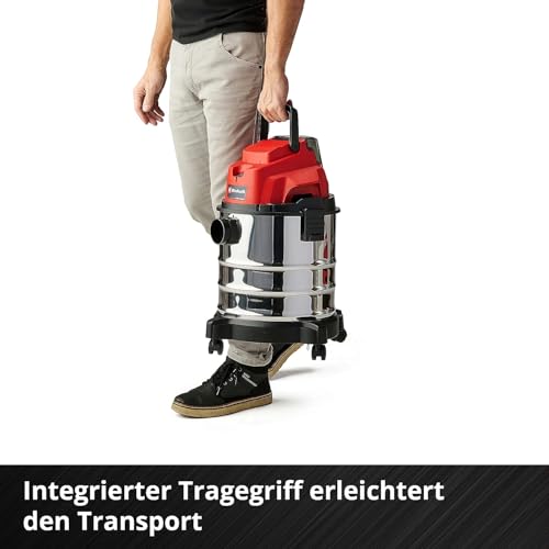 Einhell Akku-Nass-Trockensauger TC-VC 18/20 Li S-Solo Power X-Change (18 V, 20 L Edelstahlbehälter, Rollen, Zubehörhalterung, inkl. div. Filter und Düsen, ohne Akku)
