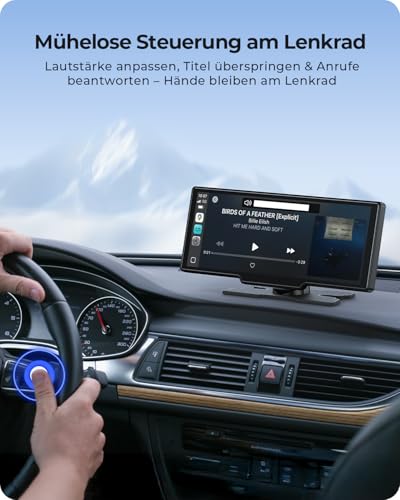 Krunia 9,26" Drahtloses Tragbarer Car Play Display mit 4K-Front- & HD-Rückfahr-Dual-Dashcam für Apple CarPlay & Android Auto mit OTA-Updates, Mirror Link, Bluetooth 5.0, Sprachsteuerung, GPS, FM