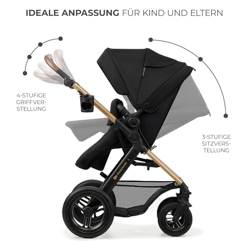 Kinderkraft MOOV2 AIR Kinderwagen 3 in 1 Kinderwagenset bis 22 kg mit Kindersitz I-SIZE 40-75 cm, Buggy Funktion, Liegeposition verstellbar, Große ausziehbare Verdeck, Aufblasbare Räder, Schwarz