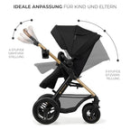 Kinderkraft MOOV2 AIR Kinderwagen 3 in 1 Kinderwagenset bis 22 kg mit Kindersitz I-SIZE 40-75 cm, Buggy Funktion, Liegeposition verstellbar, Große ausziehbare Verdeck, Aufblasbare Räder, Schwarz