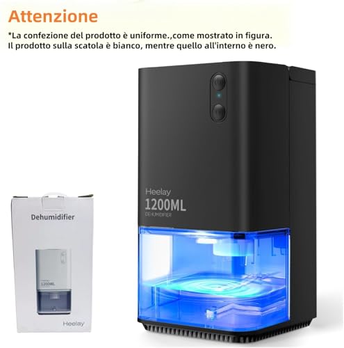 Heelay Luftentfeuchter 1200 ml, elektrischer Luftentfeuchter, energiesparend, tragbar, ultraleise, automatische Abschaltung, 7-farbiges Licht, Raumentfeuchter für Schlafzimmer, Badezimmer und Zuhause