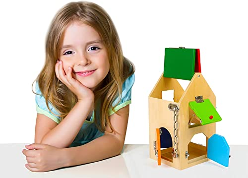 small foot Schlosshaus, aus Holz, mit Schlössern, Riegeln, Hebeln, Scharnieren und Sicherheitskette, ab 3 Jahren, 4432 Spielzeug, Naturholz