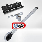 UNITEC Drehmomentschlüssel, Einstellbar von 40 bis 210 Nm, Antrieb 1/2" Vierkant, mit Stecknüssen 17/19 mm und Verlängerung, Silber