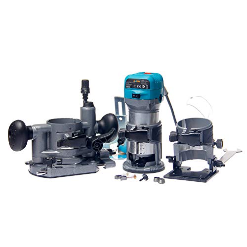 KATSU Electric Hand Holz Oberfräse Kantenfräse Set 220V 710W mit 3 Basen + 3 Spannzangen 6mm, 8mm und 10mm