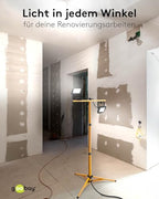 Goobay 57845 LED Baustrahler auf Teleskopstativ 2 x 20W / 3400lm / Neutral-Weiß Licht – 4000K / Für Innen- & Außenbereich – IP65 / Schwarz/Gelb