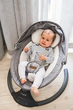 MoMi KENANI Babywippe für Kinder bis 9 kg, klappbar, mit Fernbedienung & Bluetooth zum Verbinden mit Smartphone, Batterie- oder Stromanschluss, mit 5-Punkt-Sicherheitsgurt, Sonnenschutz, Insektennetz