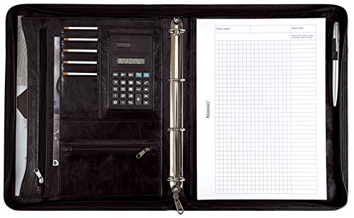 Alassio 30064 - Ringbuchmappe MASSA im DIN A4 Format, Schreibmappe aus Lederimitat, Dokumentenmappe in braun, Mappe ca. 34 x 27 x 4 cm, mit Taschenrechner