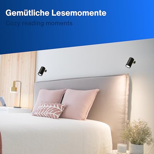 REV LED Wandlampe innen - Wandbeleuchtung mit Akku, 180lm, dimmbar, 360° drehbar, kabellose Leselampe - ideal für Flur, Schlaf- & Wohnzimmer, schwarz