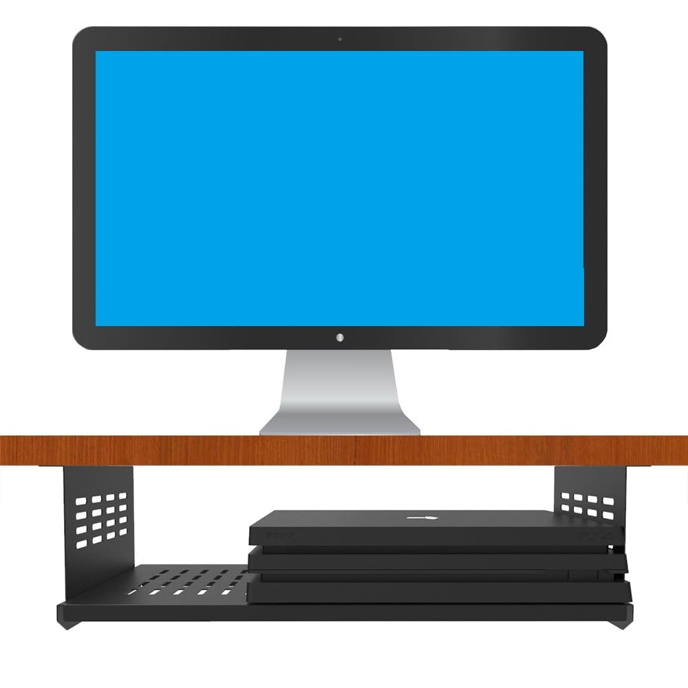 JINGCHENGMEI Untertisch-Computer-Halterung für SFF-Computer und PCs mit kleinem Formfaktor, platzsparend, 43.9x10.2x30.5 cm, PS4 Slim, PS4 Pro für Gaming unter dem Schreibtisch