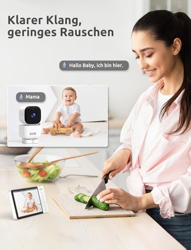 GHB Babyphone mit Kamera 5 Zoll 350° Rotation 5000mAh 720P Nachtsicht VOX-Modus Digitalzoom GegensprechfunktionTemperaturanzeige ABM720C