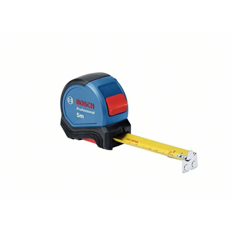 Bosch Professional 5m Maßband (Einhandbedienung, Gürtelklemme, Magnethaken, 2 Stopp-Tasten, 27 mm Nylon-Stahlband, inkl. Blister) - Amazon Exclusive Set