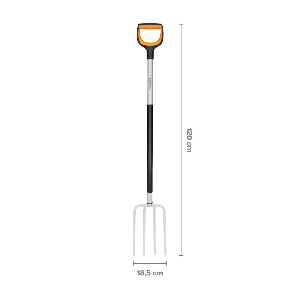 Fiskars Spatengabel für harte, steinige Böden, Mit 4 Zinken, Länge: 120 cm, Qualitätsstahl-Zinken/Glasfaserverstärkter Kunststoff-Stiel, Schwarz/Orange, Xact, 1070716