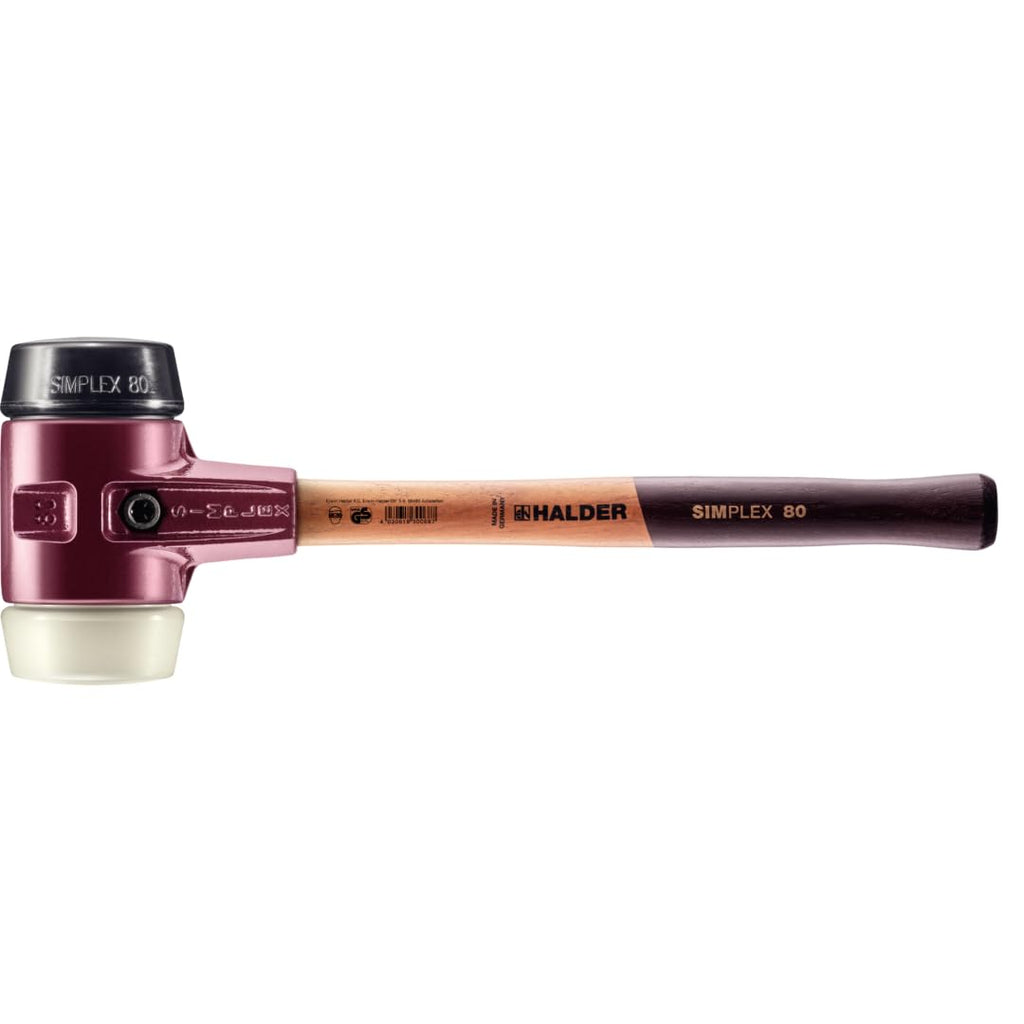 SIMPLEX-Schonhammer, Gummikomposition/Nylon; mit Tempergussgehäuse und hochwertigem Holzstiel | D=80 mm | 3028.080