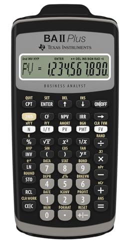 Texas Instruments BA II Plus Finanzrechner (Einzeiliges, 10-stelliges Display, Batteriebetrieb) Schwarz-Grau