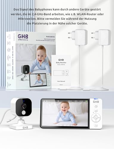 GHB Babyphone mit Kamera 5 Zoll 720P HD 5000mAh IPS-Display VOX-Modus 4X Zoom Nachtsicht Gegensprechen Temperaturanzeige Nicht drehbar