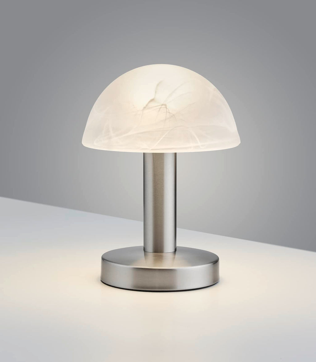 Trio Leuchten LED Tischleuchte Fynn II 599110107, Metall Nickel matt, Glas alabasterfarbig weiß, inkl. 1x E14 4.9 Watt LED, Touch-Me-Funktion (4-fach schaltbar, 3 Helligkeitsstufen), Höhe 21cm