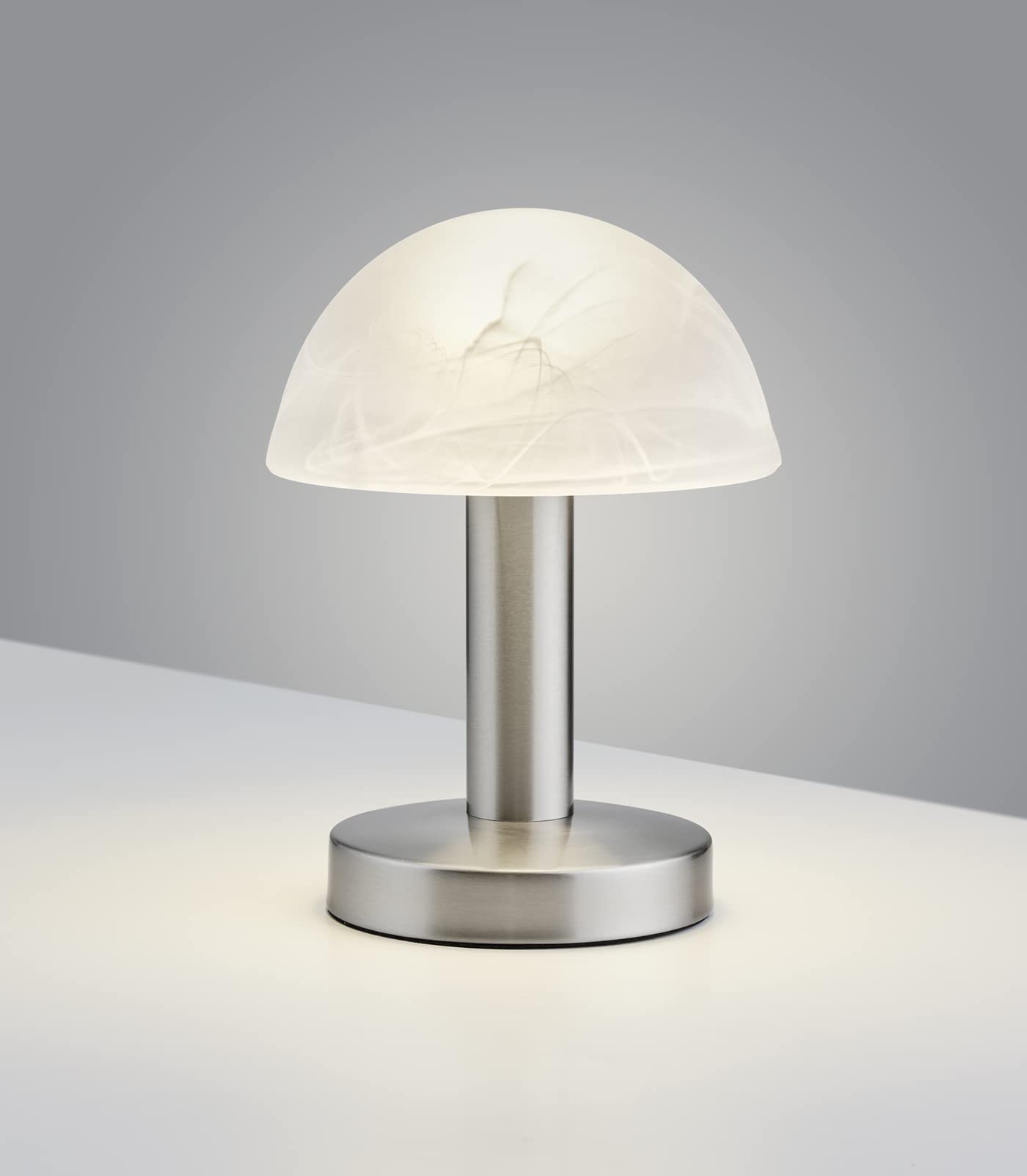 Trio Leuchten LED Tischleuchte Fynn II 599110107, Metall Nickel matt, Glas alabasterfarbig weiß, inkl. 1x E14 4.9 Watt LED, Touch-Me-Funktion (4-fach schaltbar, 3 Helligkeitsstufen), Höhe 21cm