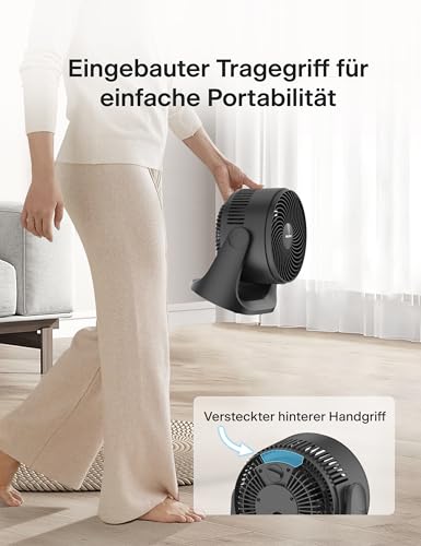 PELONIS 3 stufiger Luftzirkulationsventilator 18 cm Kompakt Tischventilator mit 100° Neigung, Leiser Betrieb für Schlafzimmer & Büro Energieeffizienter Schwarz Ventilator