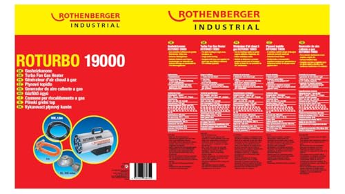 Rothenberger Industrial Gas Heiz Kanone/Gebläse RoTurbo 19000 inkl. Piezo-Zündung | Schlauch 1 m und Regler 300mbar | 18,2 kW | Thermosicherung | wettergeschützter Außenbereich | 1500000051