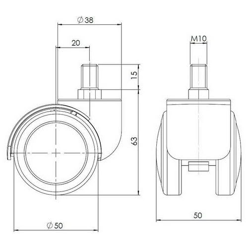 hjh OFFICE 619007 5X Hartbodenrollen 50mm / Gewinde M10 Büro-Stuhl-Rollen für Hartböden (5er Pack)