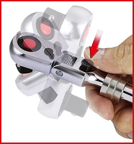 KS Tools 914.1220 1/2" SlimPOWER Teleskop-Gelenk-Umschaltknarre, 72 Zahn