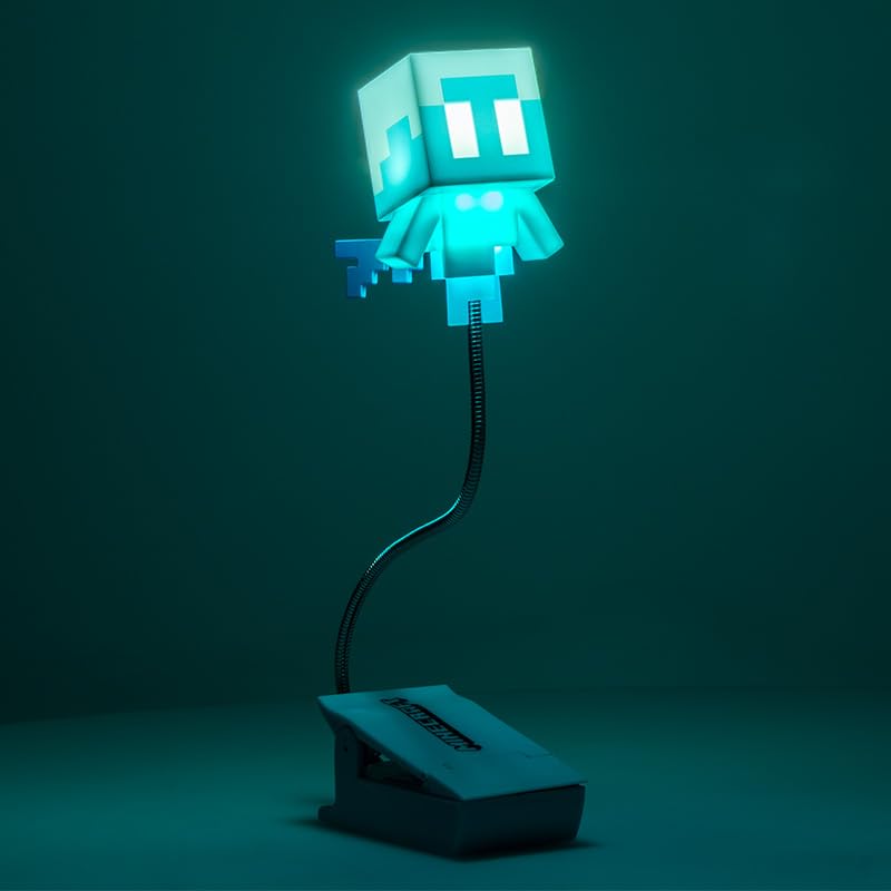 Paladone Minecraft Allay Buchleuchte zum Anklemmen, offiziell lizenziertes Leselicht, Clip-Lampen-Design mit flexiblem Kabel, mit Allay-Mob-förmigem Kopf, 3 Lichtmodi, batteriebetrieben