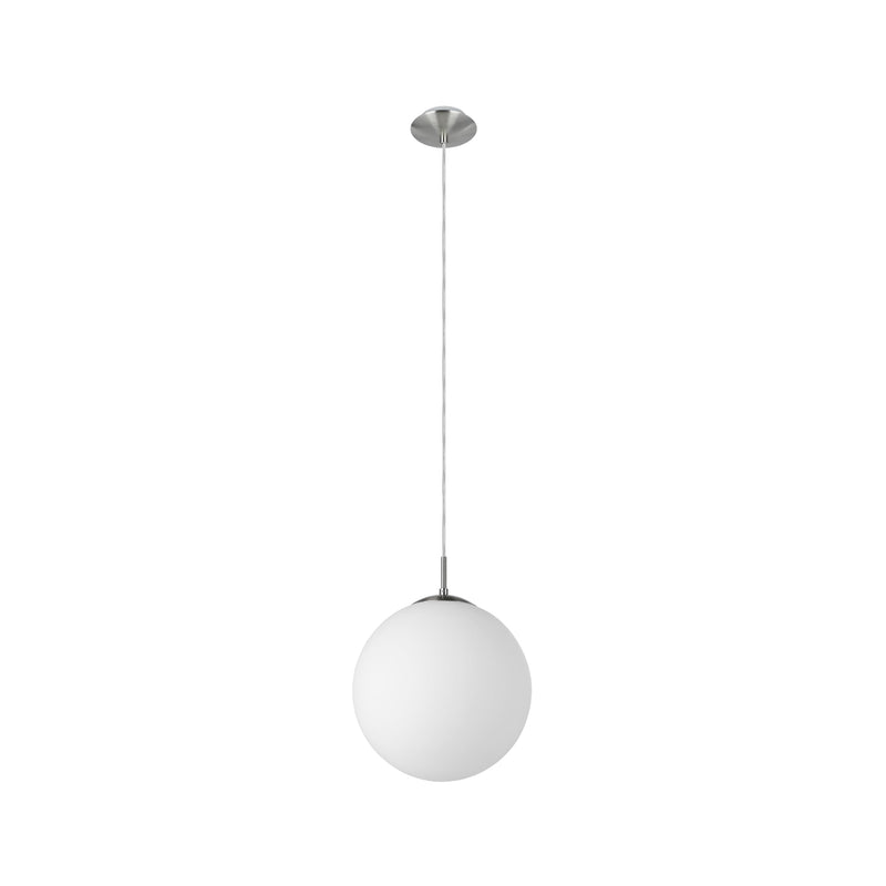 EGLO Pendellampe Rondo, 1 flammige Pendelleuchte, Hängeleuchte aus Metallin Silber, Glas in Opal matt weiß, E27 Fassung, Ø 30 cm