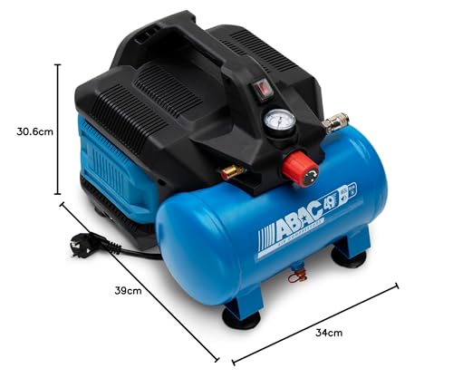 ABAC Geräuscharmer Tragbarer Luftkompressor EASE-AIR 6, Ölfreier Luftkompressor, Maximaler Druck 8 Bar, Leistung 0,75 PS, 6-Liter-Tank, Geräuschpegel 49 dB