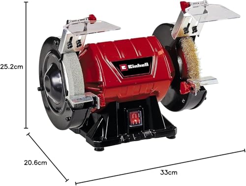 Einhell Doppelschleifer TC-BG 150 B (max. 350 W, Ø 150 mm Schleifscheibe, Funkenschutz, Formkorrekturen und Anschliffe, inkl. Grobschleifscheibe K36, Bürstenscheibe)